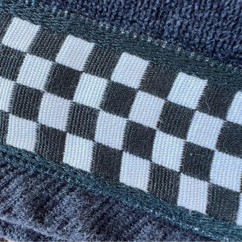 Vintage Ames Corvette Hand Towel Checkerboard Border Cotton Velour 16x30 GUC